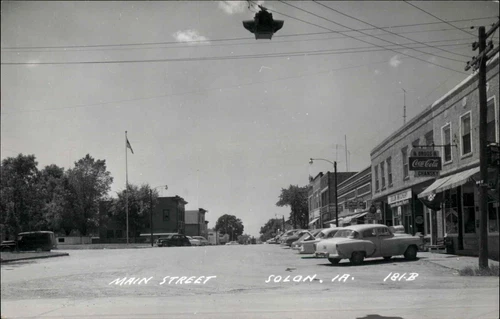 Solon Iowa IA Coca Cola Classic 1950s Cars Real Photo RPPC Vintage Postcard