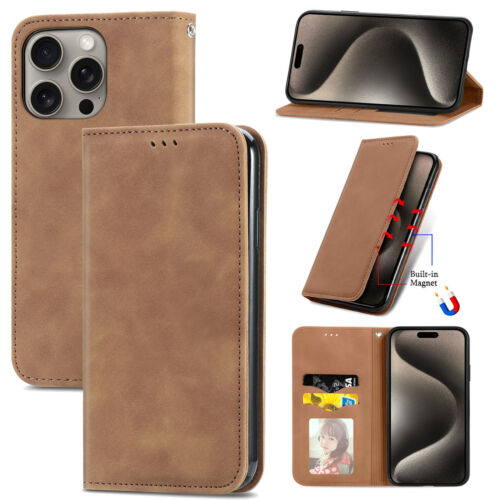 For Various Phone Magnetic Closure Leather Card Wallet Case Bag Cover Flip Stand