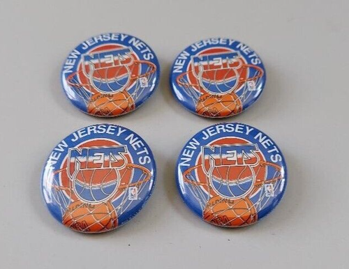 NBA New Jersey Nets Four Used Button Lot Vintage 1990's Basketball OOP Blue - Picture 2 of 3