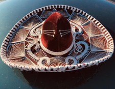 Mexican Sombrero Mariachi Vintage Pigalle Maroon  White Embroidered Costume