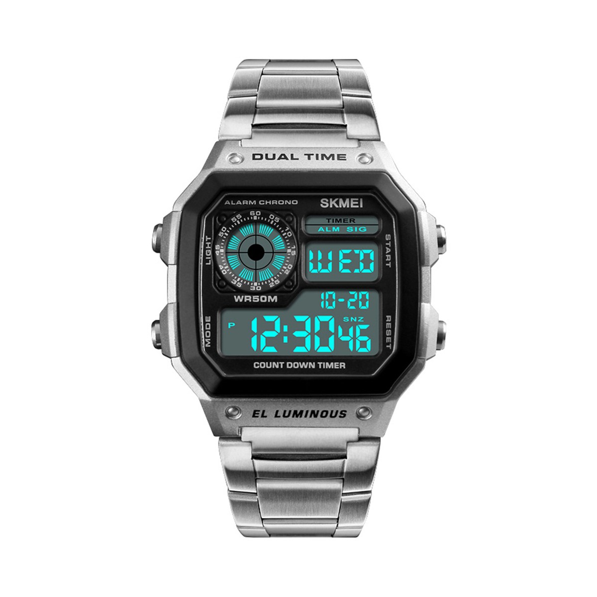 Sport Stainless Steel Men Watch 5ATM Water-resistant Digital E7E5