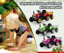 12V Kids Ride On Tractor w/Trailer Battery Powered Electric Vehicle Toys Remote