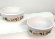 Cat Kitty Set 2 5"R x 1.5"D White w/ Cat Theme Wraparound Accent Water Food Bowl