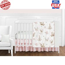 Boho Woodland Deer Floral Baby Girl Crib Bedding Set 11 Pieces Microfiber White