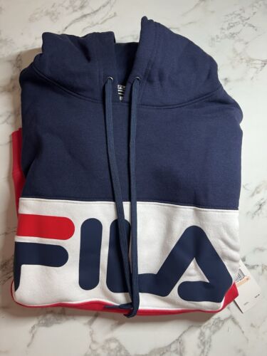 FILA Mens Vintage Spell Out Colorblock Hoodie Sweatshirt Size 2XL NEW with Tags