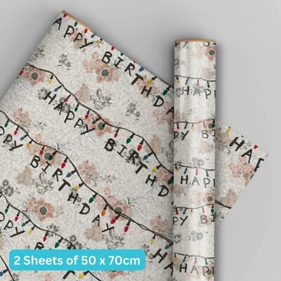 DANILO PROMOTIONS LTD Birthday Wrapping Paper | Stranger Things | 2 Sheets & 2 Tags | Kids Gift Wrap