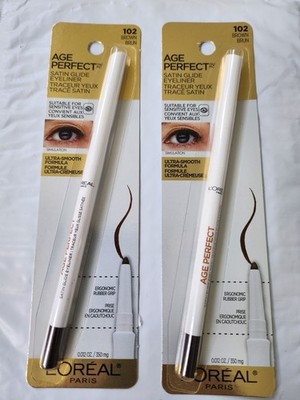 2 PACK Loreal #102 BROWN, AGE PERFECT SATIN GLIDE EYELINER. CARDED, FREE SHIP.