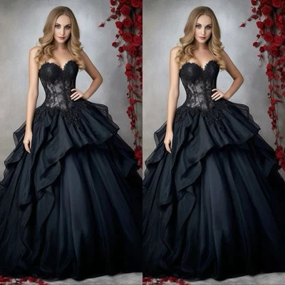 Schwarze Brautkleider Vintage ärmellos gotische Satin Brautkleider Eine Linie - Bild 1 von 4