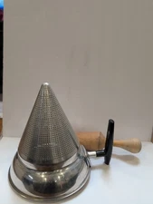 Vintage Cone Colander Strainer Sieve Aluminum With Wood Pestle Vintage