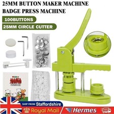 25mm Button Maker Machine + 100 Buttons Circle Cutter Bags Badge Maker UK Stock