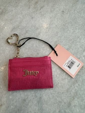 Juicy Couture Pink Zippered Up Card Case with Heart Keychain NWT