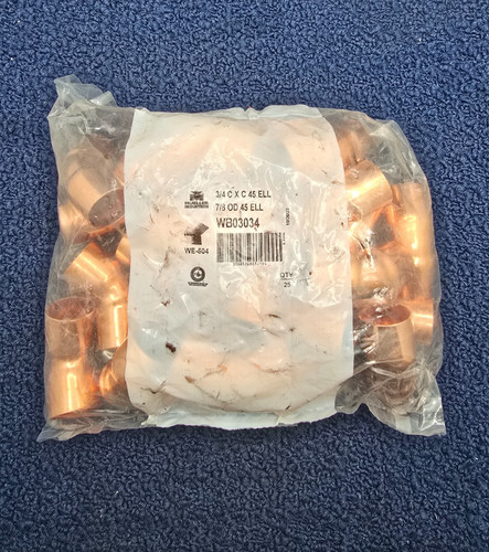 (QTY 25) MUELLER WB03034: 3/4" COPPER FITTING 45 DEGREE ELBOW CxC