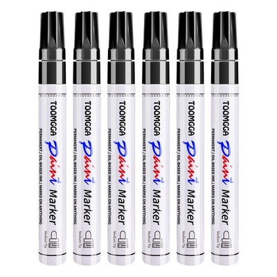 Black Paint Pens Permanent Paint Markers - 6 Pack Oil Based Marking Pens, Med...