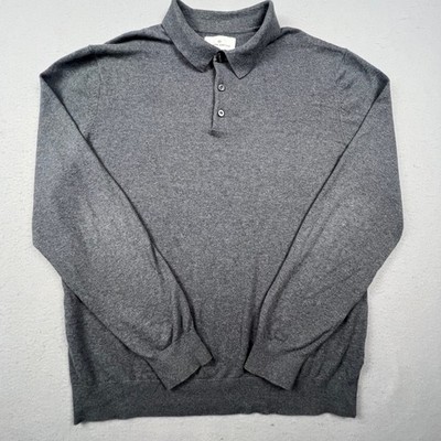 Modern Ambition Polo Sweater Mens L Grey Cotton Wool Blend Long Sleeve Classy