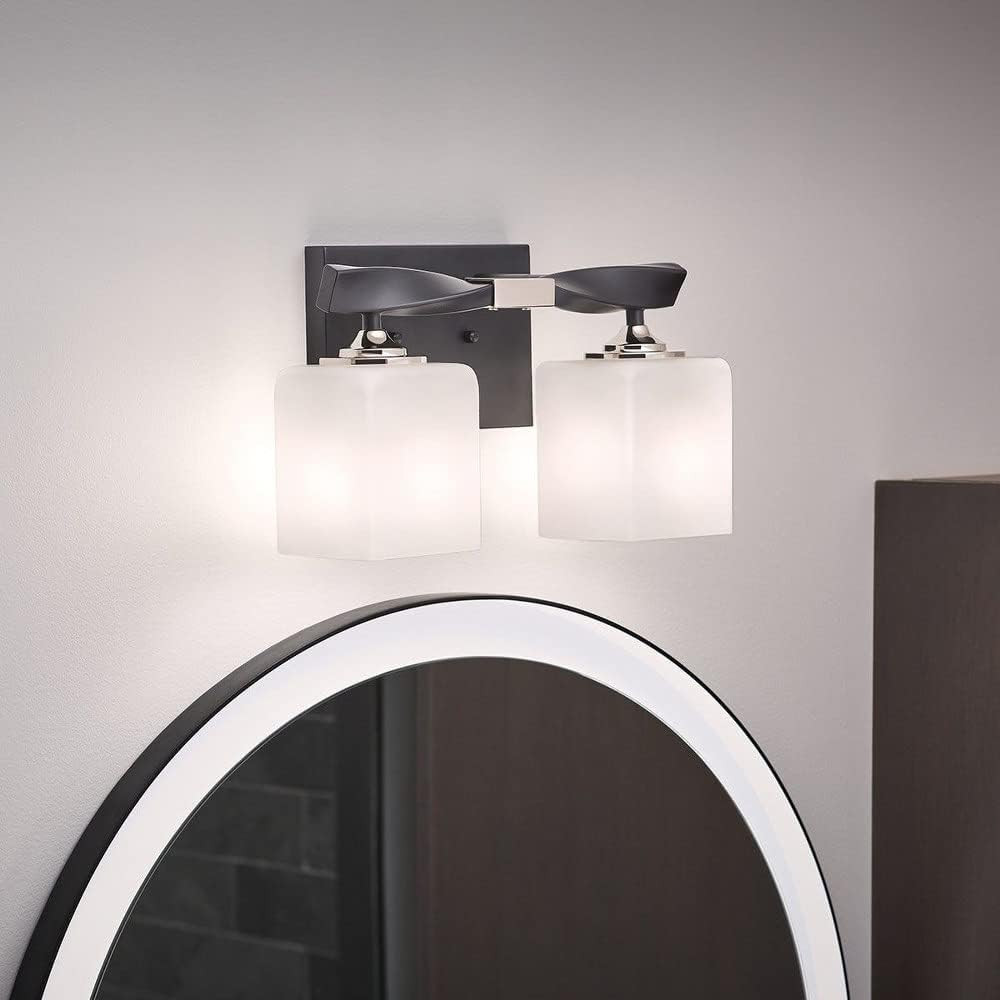 Brushed Nickel 2-Light Vanity Light with Satin Etched Opal Glass 13.5