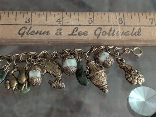Vtg Unsigned Miriam Haskell Asian Charm Bracelet Cluster Figural Art Bracelet - Picture 17 of 21