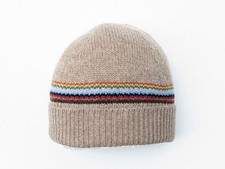 Image of Paul Smith Men’s Beanie Hat Beige Signature Stripe Trim Wool BNWT | RRP £115