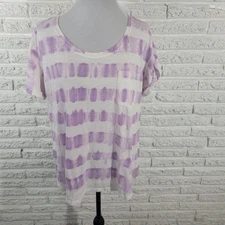 Ana Womens Top XXL Plus Tee Cuff Short Sleeve Comfy Lavender White Tie Dye