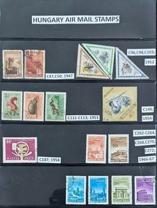 Hungary Air Mail Stamps; 1947-1979. All used. Very good to excellent condition