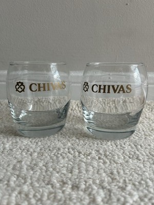 Chivas Regal Glasses Set of 2 Gold Logo Rounded Whiskey Tumblers