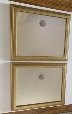 Set Of 2 Vintage Gold Framed Mirrors 12x10  Ready To Hang 1980 s Gilt 1/2  Frame
