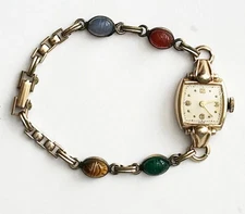 Vintage Ladies Gold Filled 17 Jewel Cortland Concord Wristwatch Faux Scarab Band