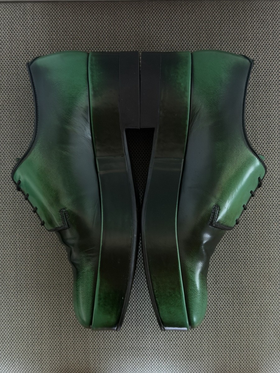 Prada Mens Brush Laced Leather Derby Shoes Green 42 | eBay