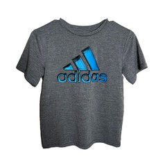 Adidas T-Shirt Boy's Small Grey Logo Short Sleeve Crew Neck Shirt Top Active