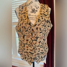 Vintage Tapestry Vest Earth Tones Floral Women s Medium Cottage Core 90s Boho