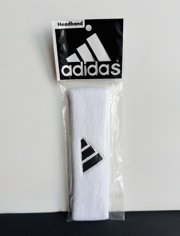 NWT Vintage Adidas White Terry Cloth Running Fitness Headband Black Logo