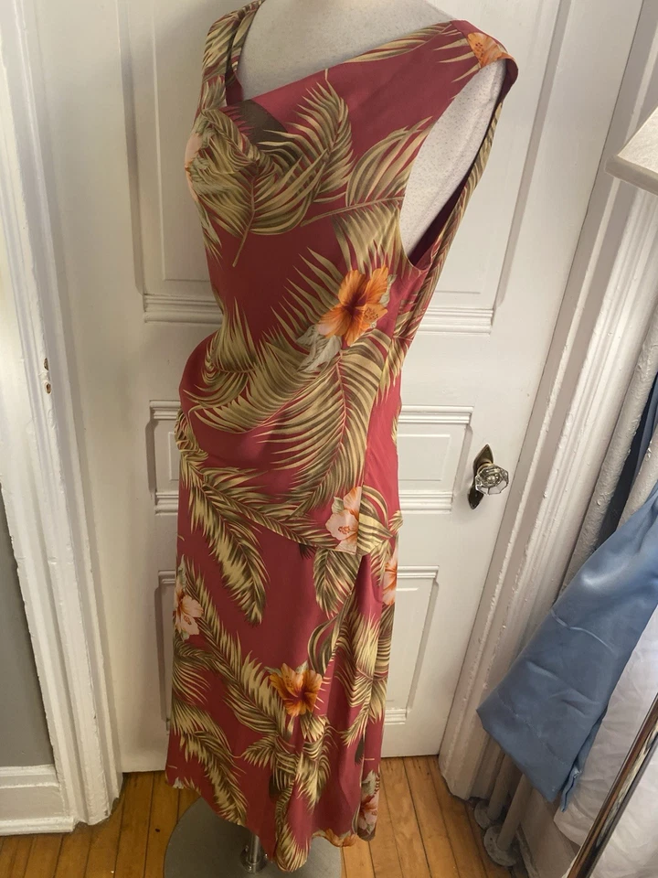 TOMMY BAHAMA 100% SEDA ROJO CON FLORES Y HOJAS FALDA Y CONJUNTO TOP-TALLA 14-¡NUEVO SIN ETIQUETAS! Foto 4 de 4