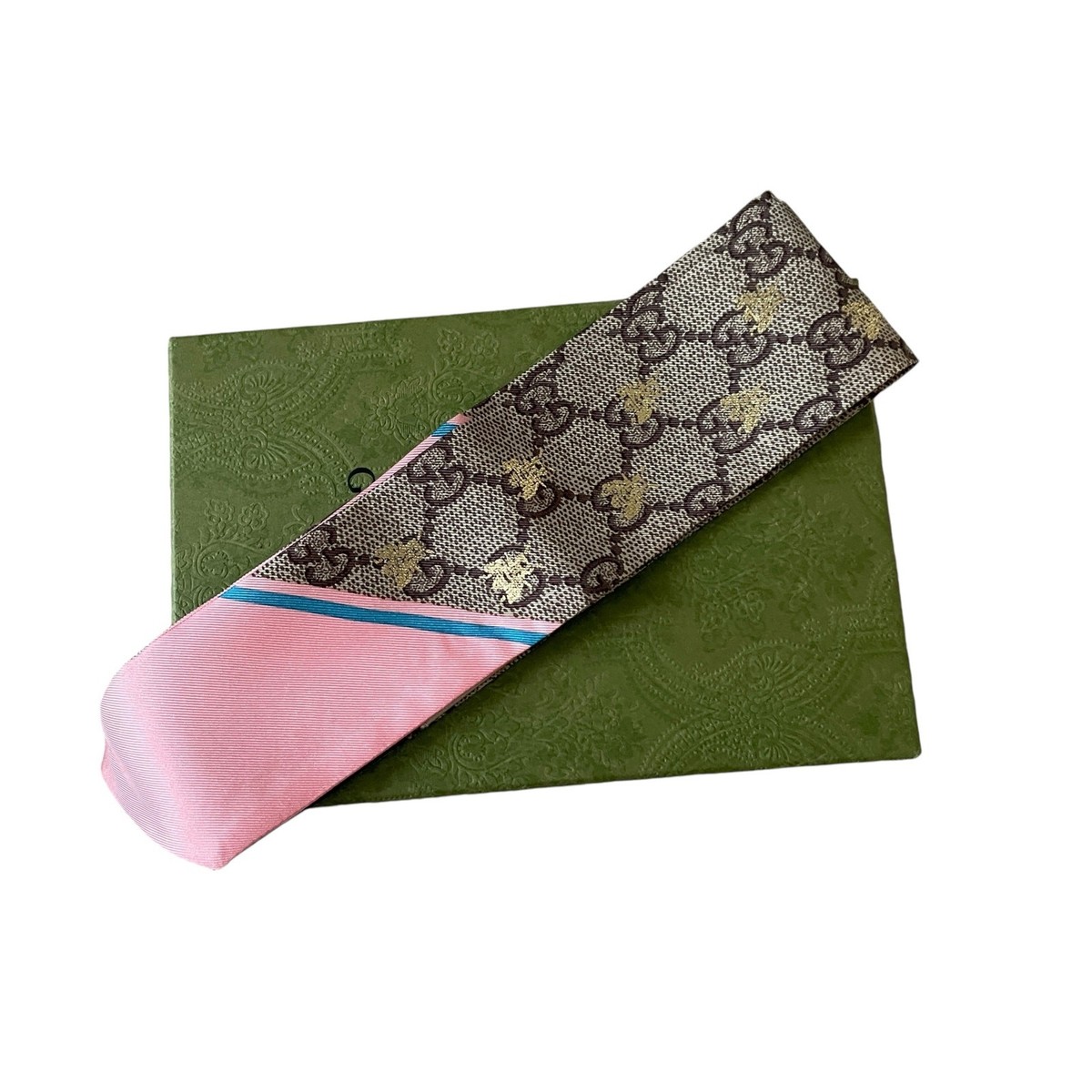 GUCCI Bee ジャガードスカーフ GUCCI GG Bees Motif Jacquard Silk Scarf Neck Bow Beige Pink