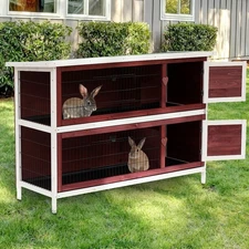 Pawhut 54" 2 Story Large Elevated Wooden Rabbit Hutch Yard Bunny Cage w/ Tray