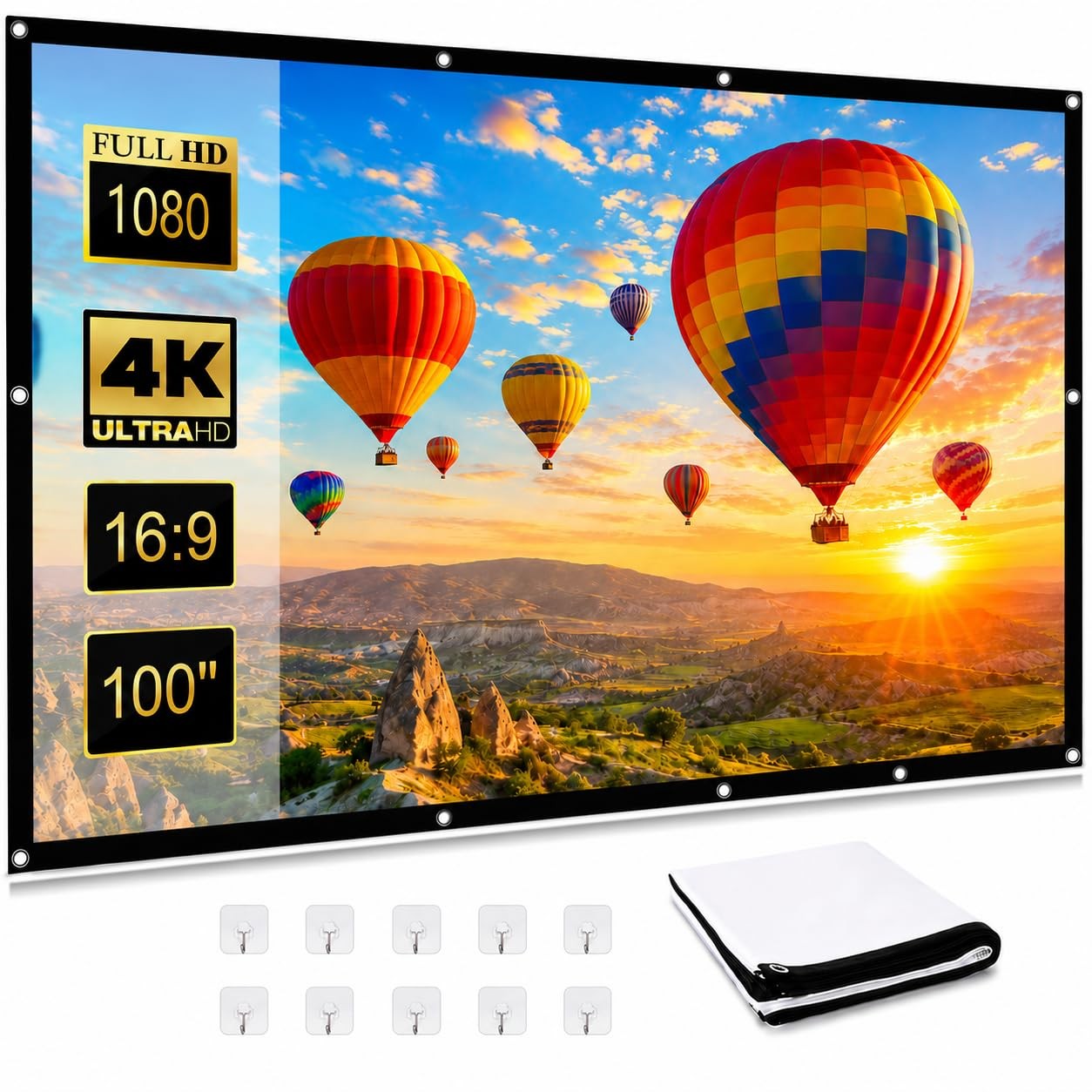 Panel Proyector WRSION 100 Inch Projector Screen 16:9 HD 4K Wrinkle-Free white | eBay