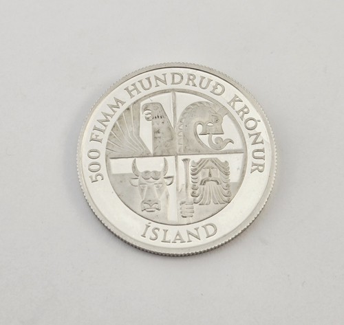 1974 Iceland 500 Kronur Silver Coin 1100th Anniversary Settlement Fimm Hundruð