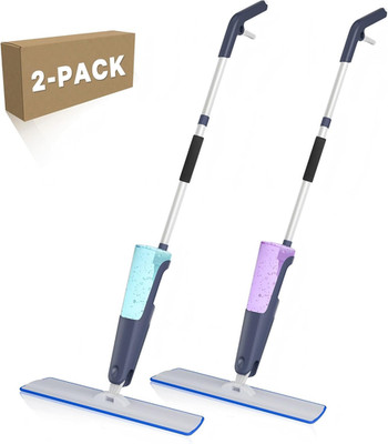 24'' Microfiber Dry Mops with Spray System & 2 Washable Pads - 28Oz Tank