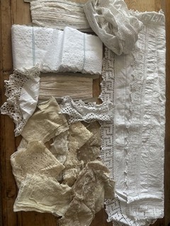 Job lot Vintage Lace Cotton Edging Vintage Tray Cloth Slow Stitching Supplies