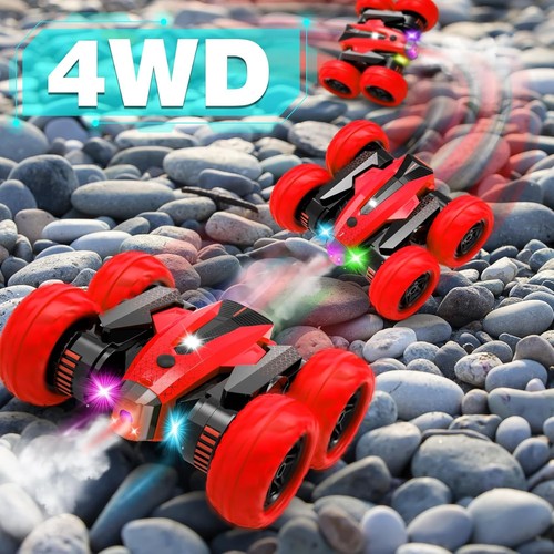 RC Cars Stunt Car Toy for Kids 4WD 2.4Ghz Double Sided Truck with 360 Red - Picture 3 of 7