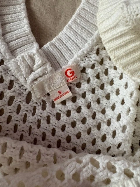 Guess Women's Sweater Size S White Open Knit Long Sleeve V Neck Crisscross Back - Image 4 of 4