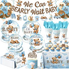 205 Pcs Blue Bear Baby Shower Decorations Boy - Serve 24, Baby Boy Party Supp...
