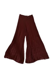 Women's Wide-Leg Pleated Pants Crepe Pull On Burgundy Casual