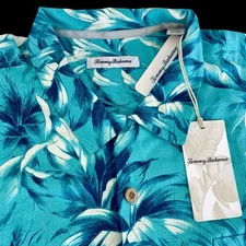 Tommy Bahama Posadita Cove Silk Camp Shirt Mosaic Blue Size XL $148