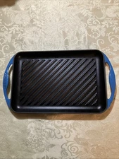 Le Creuset Rectangular Blue Enameled Cast Iron Grill Pan #33 France