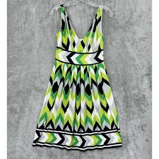 Maggy London Dress Womens 8 Petite Tank Stretch Knit V Neck Abstract 90s A Line