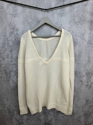 ba&sh Cremefarbener Strickpullover mit V-Ausschnitt Wolle-Kaschmir-Mischung D...