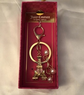 Juicy Couture Gold Tone Eiffel Tower Bag Charm Keychain Pink & Gold JC Heart NEW