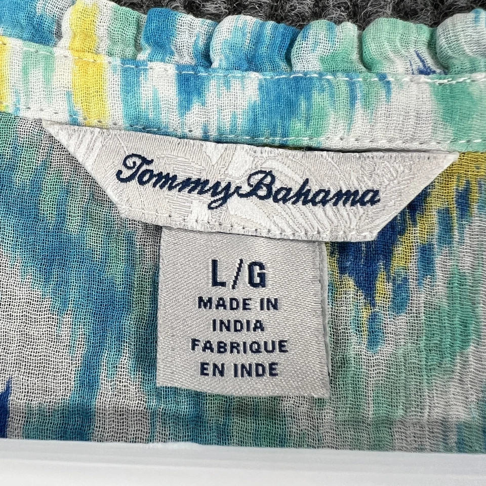 Tommy Bahama Майка женщин большой синий зеленый Ikat рубашка без рукавов Summer Beach - Изображение 2 из 4