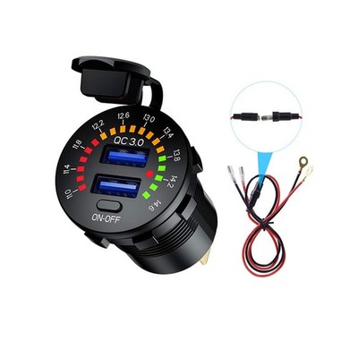 QC3.0 Dual USB Car Charger Socket, 12V 24V Outlet Fast 50x36.8mm, Black 