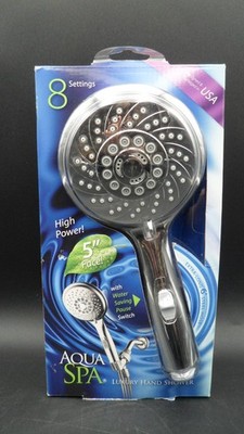 Aqua Spa Luxury Handheld Shower Head 8 Setting Rainfall 6ft Stainless Steel