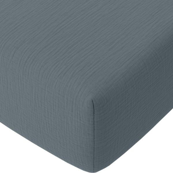 Drap housse 140x190 gaze de coton lavé bleu pétrole, linge de lit respirant et drap housse 2 personnes